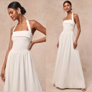 LULUS Halter Neck Sleeveless Victorian Basque Waist Princesscore Wedding Gown L